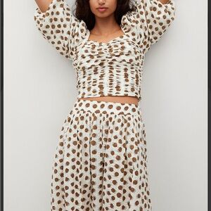 Mango White and Brown Polka Dot Skirt